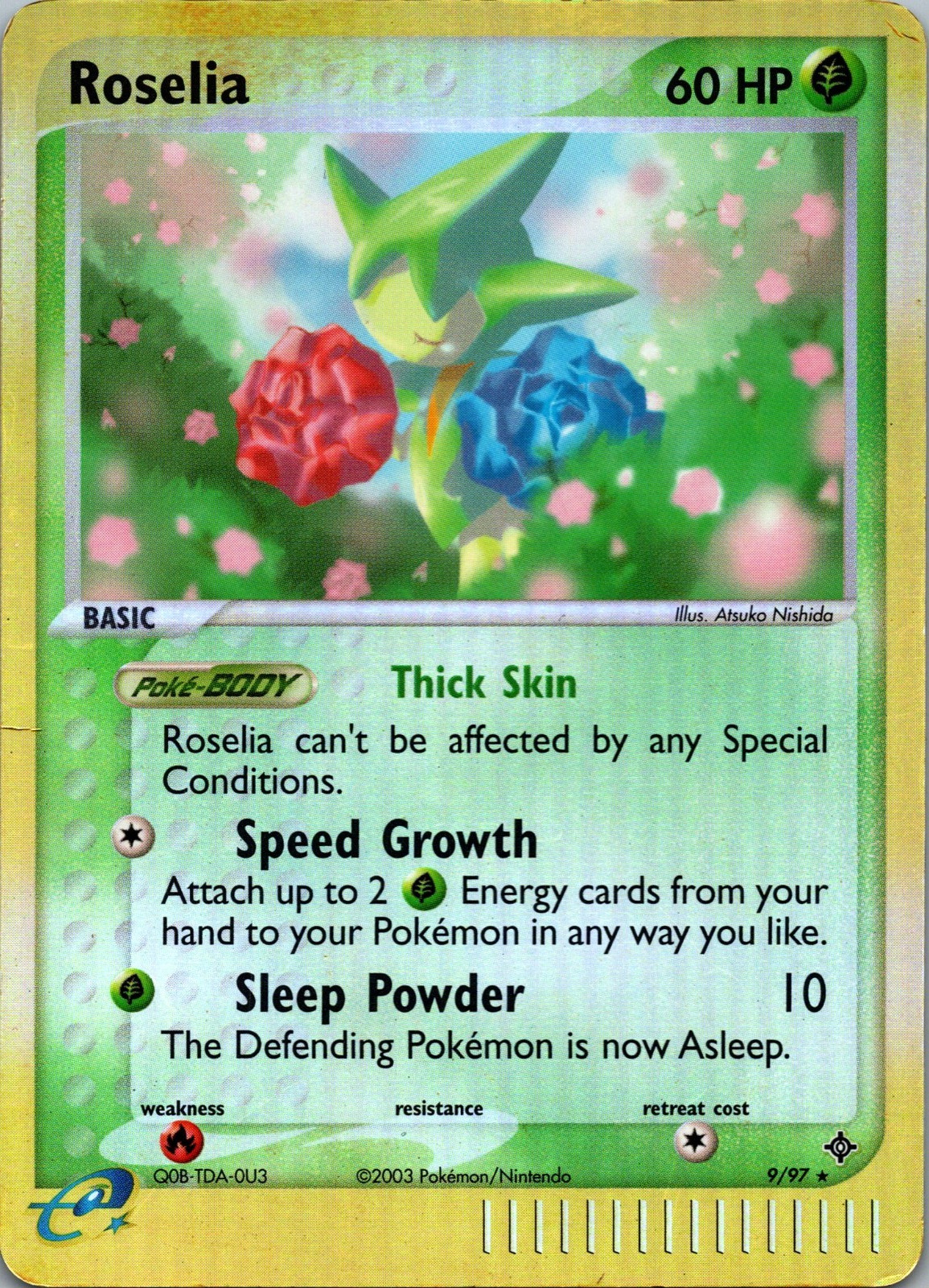2003 Pokemon EX Sandstorm Roselia 9 97 Reverse Holo Nintendo E Reader Card