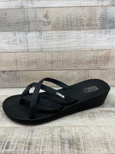 Teva Mush schwarze Damen-Sandalen Keilabsatz Riemchen-Flip-Flops Zehenschlaufe Größe 9 - Bild 5 von 8
