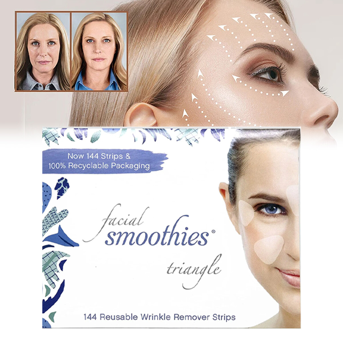 Nuevos Batidos Faciales TRIÁNGULO Tiras Removedoras de Arrugas, 144 Parches Antiarrugas