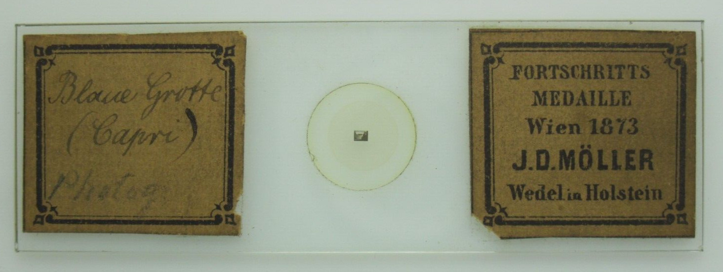 Antique J.D. Moller Microscope Slide Microphotograph Blue Grotto