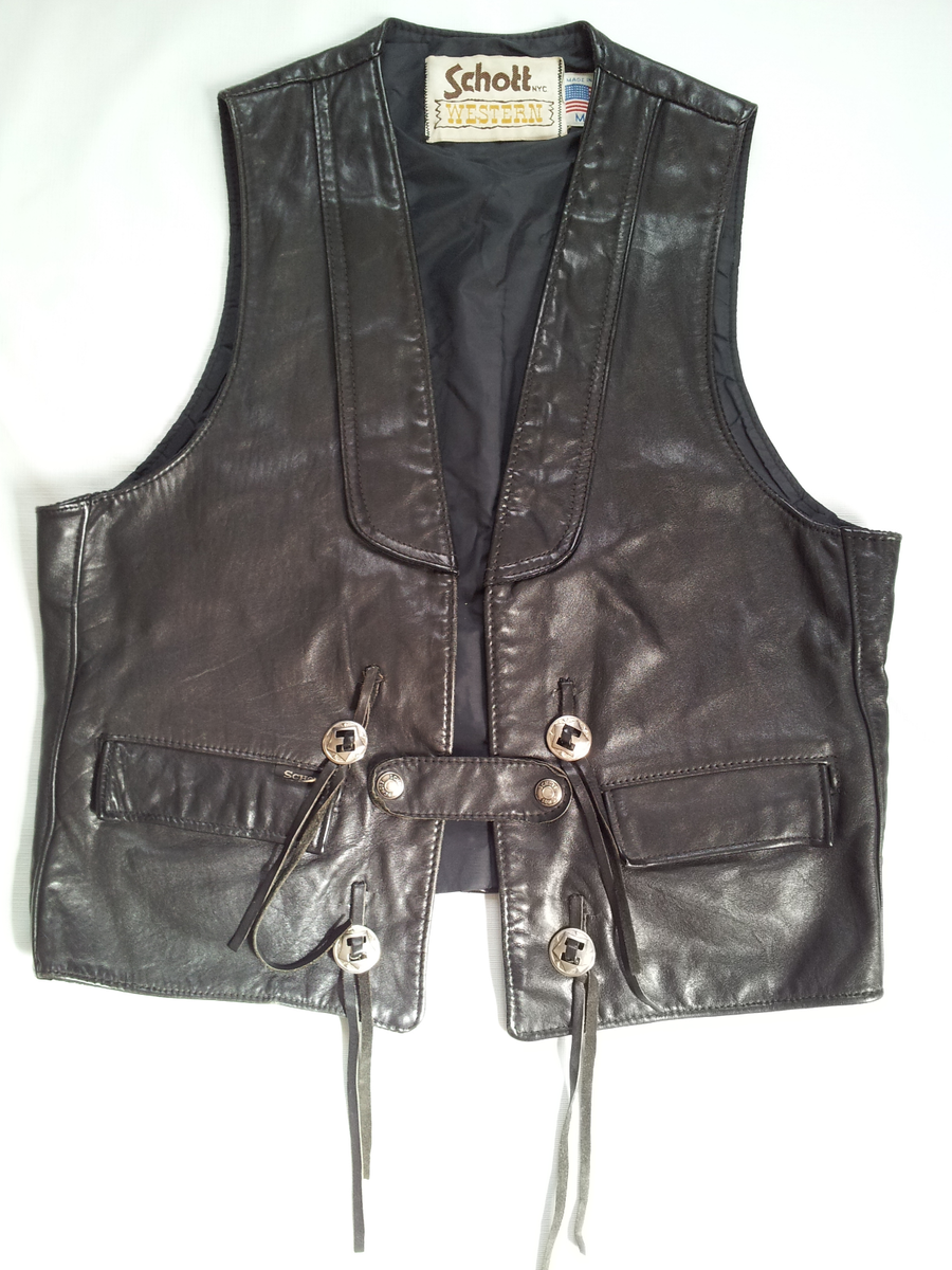 VINTAGE MADE IN USA SCHOTT WESTERN MTORCYCLE LEATHER VEST IN SIE M