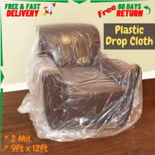 9x12 Feet 2 Mil Clear Plastic Drop Cloth Roll Paint Splatter Poly Cover Sheeting