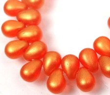 50 Czech Glass Teardrop Beads - Pastel Sueded Gold Hyacinth 6x4mm