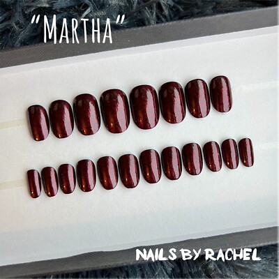 Press On Gel Fake Nails, kurz oval, ''Martha'' [crimson baroque]