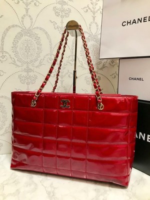 Chanel Chanel Chocolate Bar Enamel Tote Bag Red Gold Hardware Coco Mark Ladies Ebay