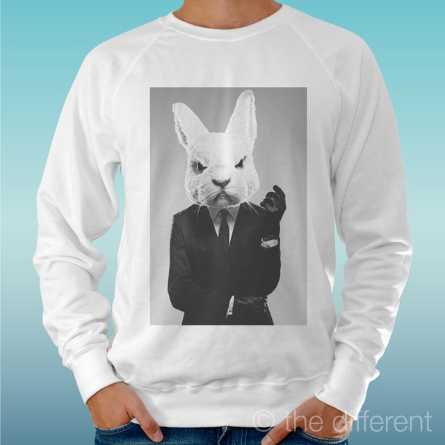 Men's Sweatshirt Light Sweater White " Rabbit Bunny Funny " Road To