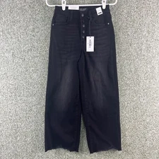 Judy Blue Jeans Womens 0/24 Black Wide Crop High Waist Raw Hem JB88829 EUC
