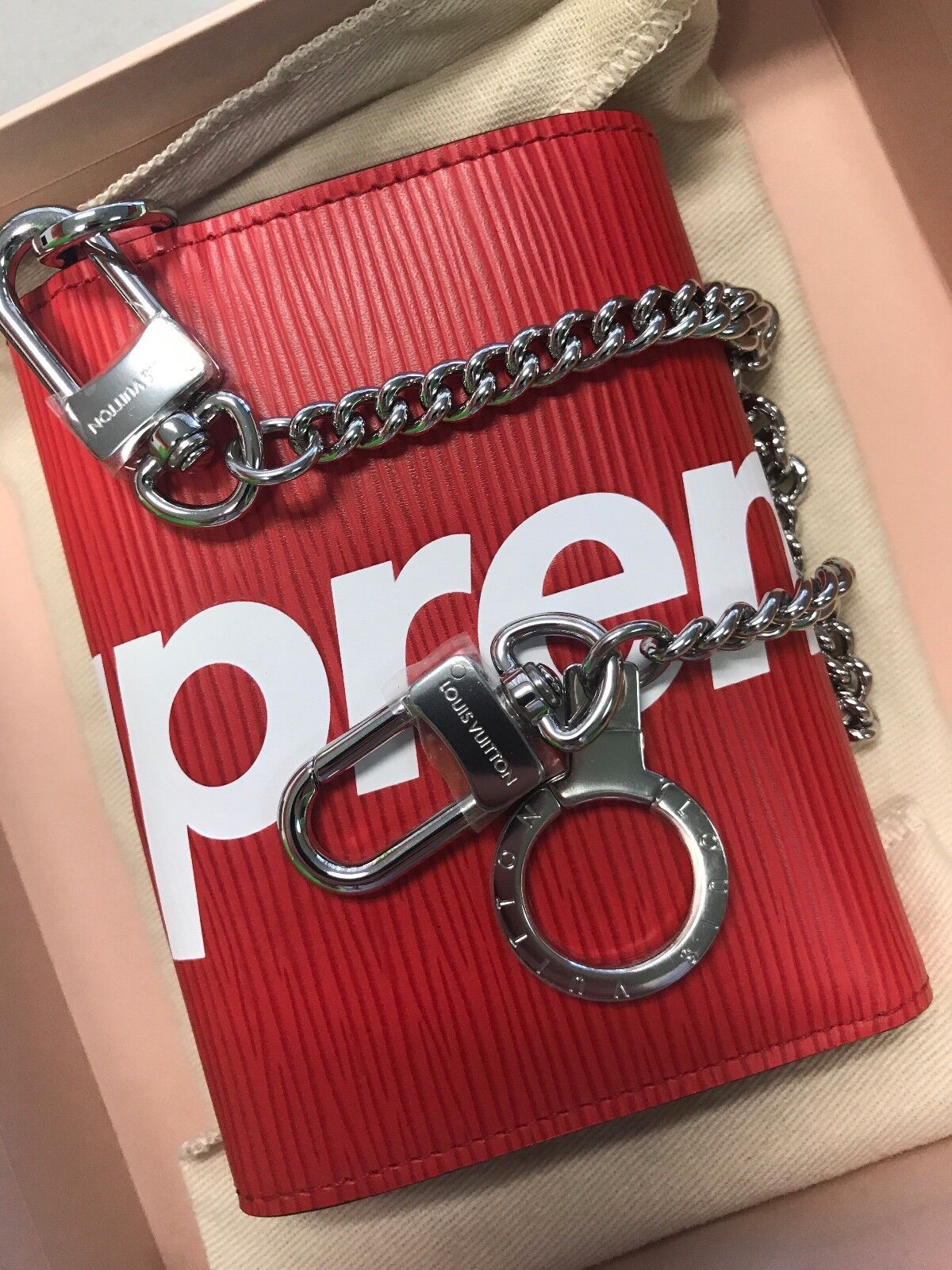 Louis Vuitton X Supreme Leather Chain Wallet Epi Leather - Red