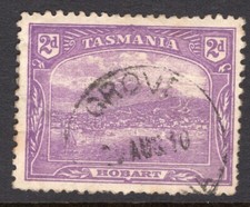 Tasmania GROVE 1910 pmk on 2d pictorial rated S (5) by Hardinge