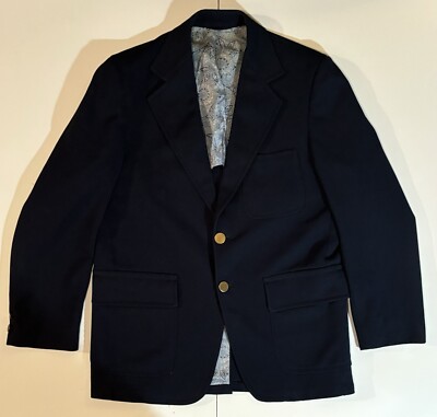 VTG Hardwick Blazer Men 42 Blue Brass Buttons Texture Knit 80s Jacket Sport  Coat
