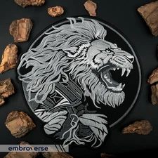 Heroic Lion Head Large Back Patch - Angry Wild Animal - Embroidered Iron On