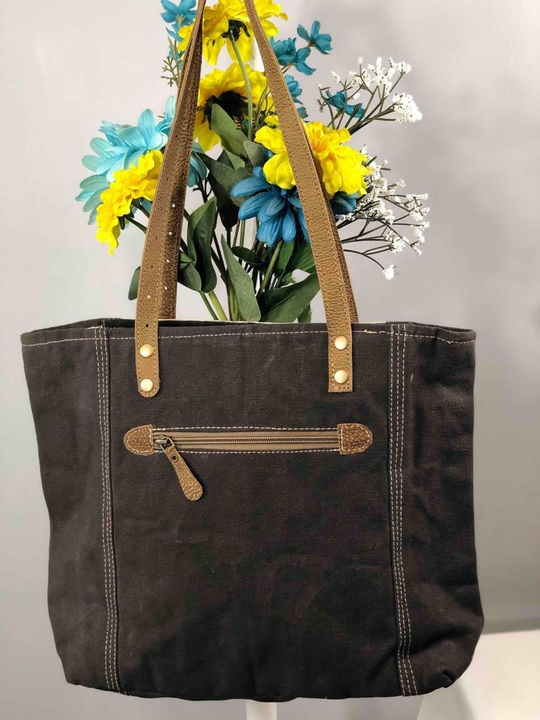 NWT MYRA Unique Key Upcycled Canvas & Cowhide Tote Bag #S  display picture 1