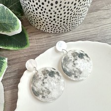 Full Moon Acrylic Earrings Night Sky Astronaut Outer Space Boho Jewelry Gift NEW