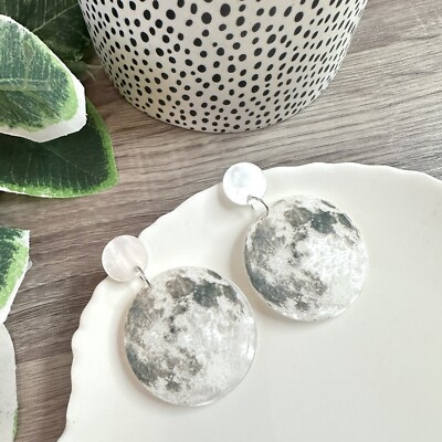 Full Moon Acrylic Earrings Night Sky Astronaut Outer Space Boho Jewelry Gift NEW