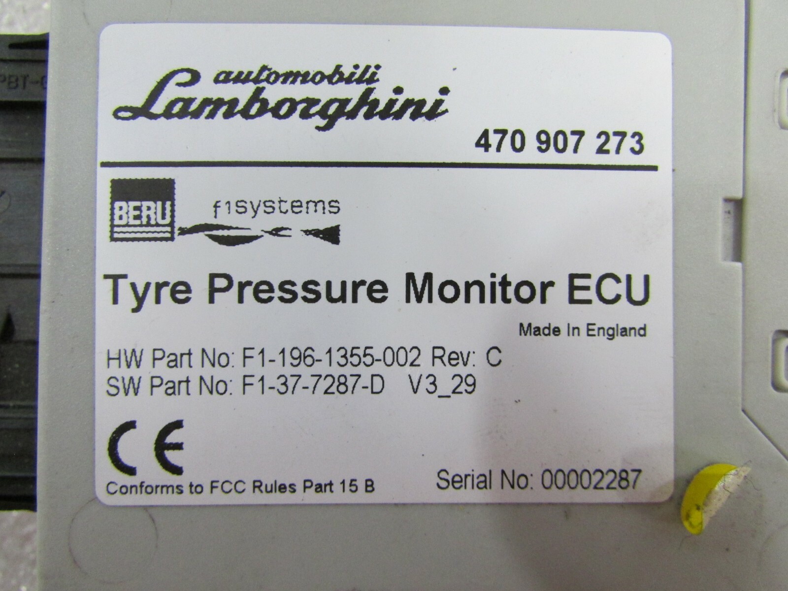 Lamborghini Aventador, Tire Pressure Sensor Control Unit, Used, P/N 470907273