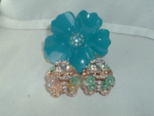 VINTAGE MAURITIUS TEAL BLUE FLOWER HAIR CLIP SMALL HAIR CLAWS HAIR ACCESSORY