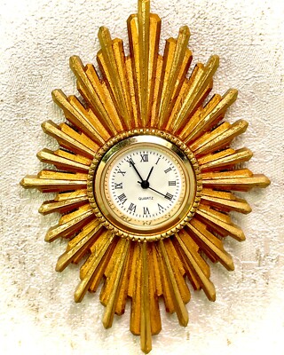 1:12 Dollhouse miniature vintage wall clock - sunburst golden long ...