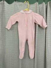 Vtg Carters Sleeper Footie Pajamas Baby Pink With White Lace Sz Large