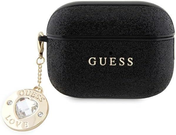 Guess Fixed Glitter Heart Diamond Charm Case for Airpods 2 Pro Black