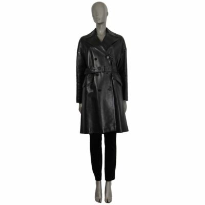 60095 auth ALAIA black leather Trench Coat Jacket 38 S | eBay