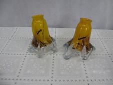 Pair of Hand Blown Glass Tulip Shades Yellow Brown