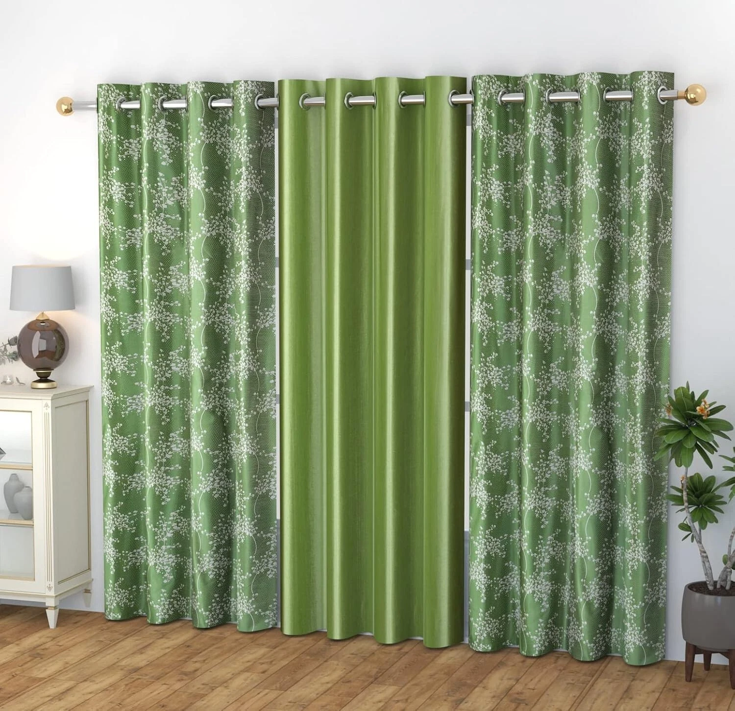 New 3 Piece Eyelet Polyester Door Curtain Set - 7 feet