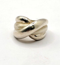 925 Sterling Silver Vintage Ribbed Crossover Ring Size 6 - 7.7gr T.W