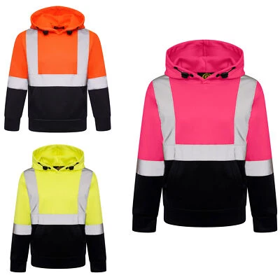 Kids Unisex Reflective Safety Workwear Camping Cycling Sweatshirt Hi Vis Hoody