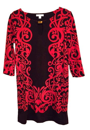 New York and Co. Women’s Stretch Geometric Dress Black Red Size Small