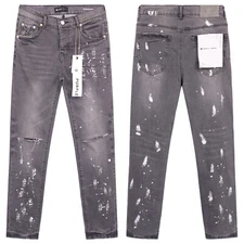 Grey Purple Brand Designer Men Jeans Splash-ink Painting Slim Fit Jeans