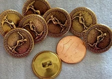 8 Brass Tone Metal Buttons Puffed Disc Discus Thrower Discobolus 3/4" 19mm 7468