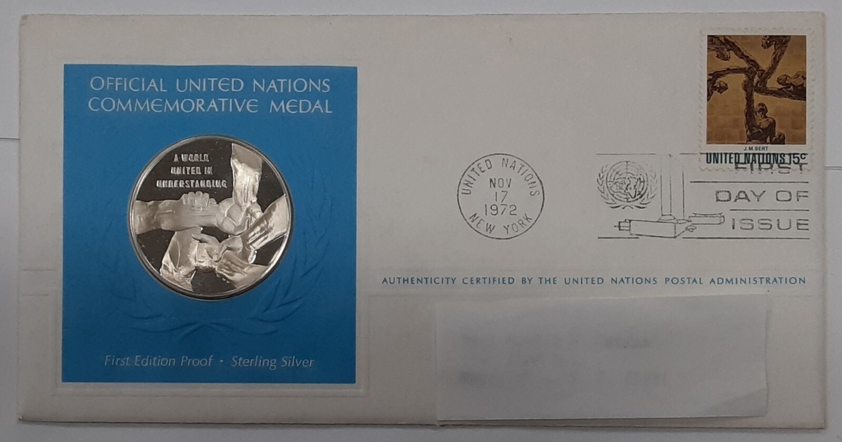 1972 United Nations FDC with Commemorative Silver Medal - World