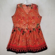 Lotus Womens Dress Size M Orange Floral Button Front V Neck Boho Flowy Mini
