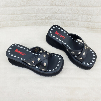 DEMONIA Flip Demonia Goth Slip On Sandals With Skull Studs NY 