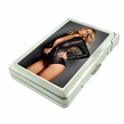 Russian Pin Up Girls D9 Cigarette Case with Built in Lighter Metal Wallet 