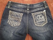 Coogi Shorts, Womens Size 5/6, Dark Wash, Studded, Distressed, Whiskered, Frayed