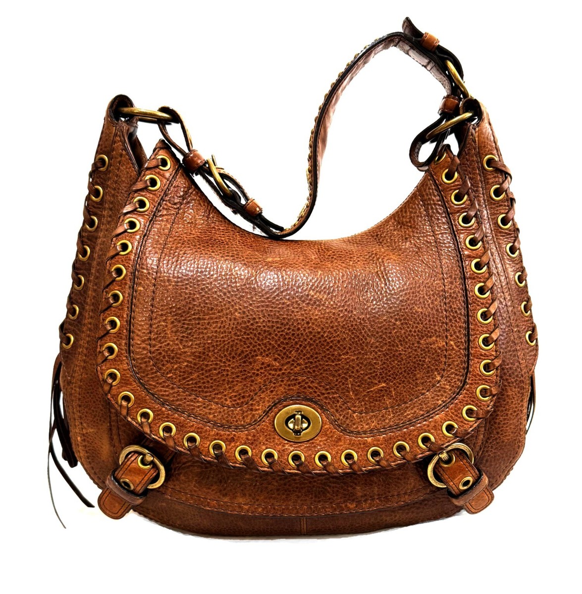 NICE Coach Ltd Ed Chelsea Studded Flap Tobacco Leather LG