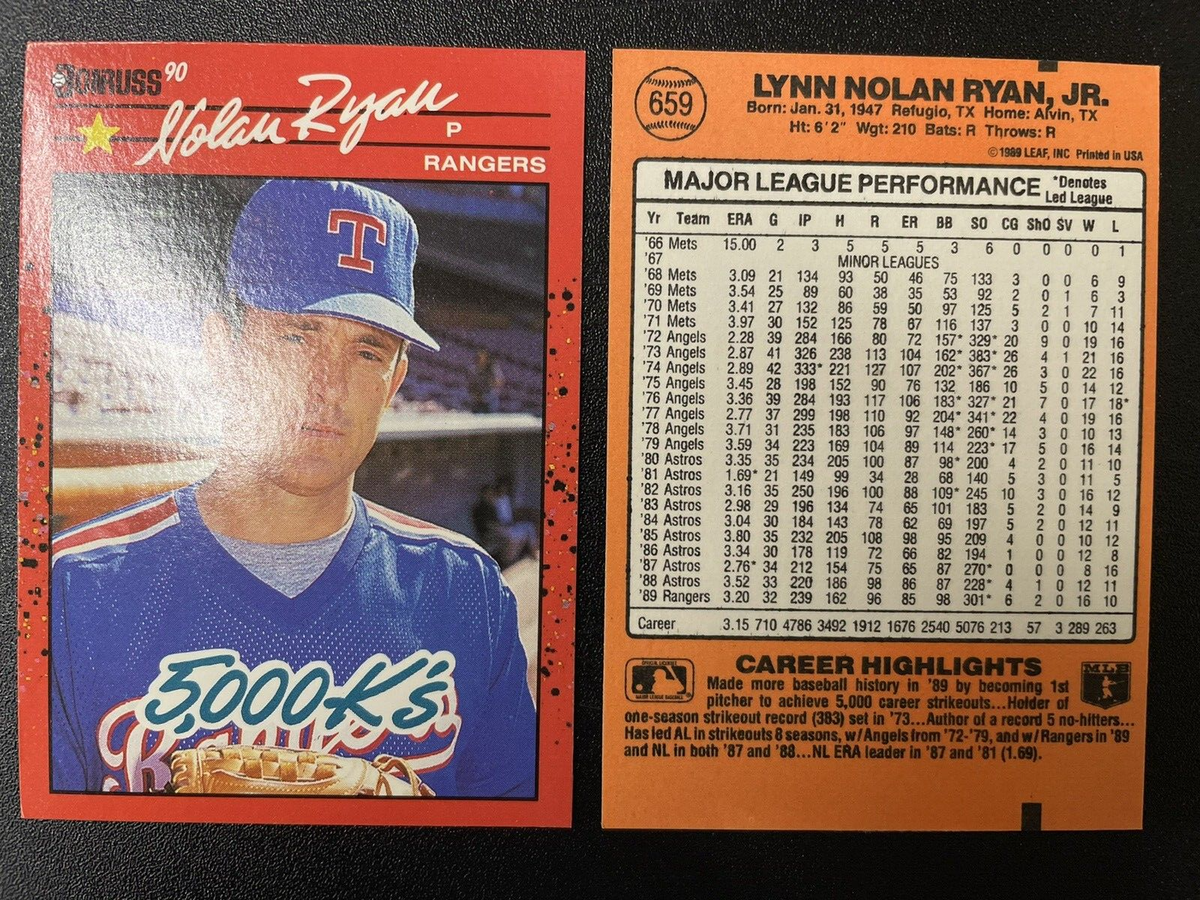 1990 Donruss Nolan Ryan 5000K'S & King of Kings Wrong Back Error