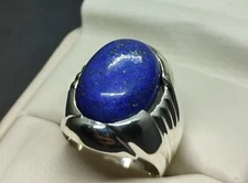 Natural Oval Shape Blue Lapis Lazuli Mens Ring Sterling Silver 925 Handmade Ring