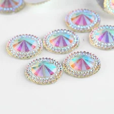 CraftbuddyUS 30pcs 20mm AB Clear Flatback Pointed Diamond Round Resin Gems, DIY