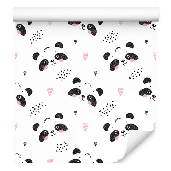10M Vlies Tapete Kinderzimmer Tiere Pandas Herzen Punkte Muster Gemalt Xxl 2362-image