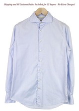 SUITSUPPLY Men's Formal Shirt 39/15 1/2 Blue Cutaway Extra Slim Fit Button-Up