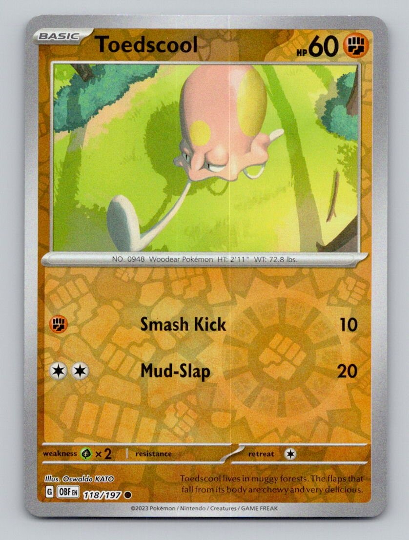 Toedscool 118/197 Common Obsidian Flames Pokemon Reverse Holo Near Mint