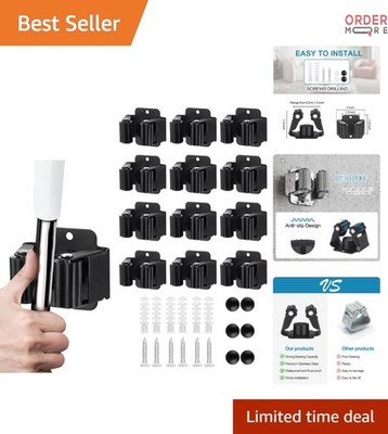12PCS Wall Mounted Broom Mop Holder Stainless Steel Heavy Duty Organizer Rack