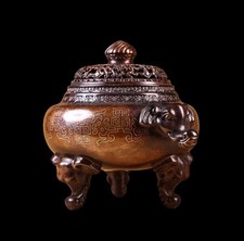 古銅 鳳紋 金銀象嵌 香炉 DT509 古銅 鳳紋 金銀象嵌 香炉 DT509 国宝级大师村田宏作品蜡型铸