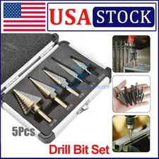 5PCS Titanium Step Drill Bit Set W High Speed Steels Fast Free Shipping