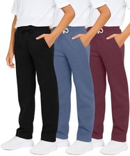 3 Pack: Boys' Cotton Fleece Sweatpants - Open Bottom Athletic Pants with Pock...