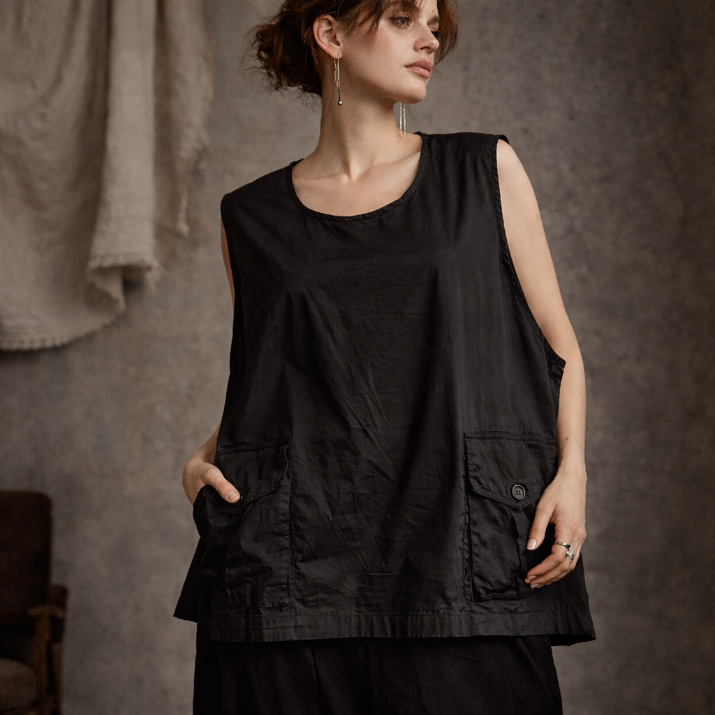 Ivan Grundahl Women Oversized Top Sz S Cargo Pockets Minimalist Lagenlook Scandi