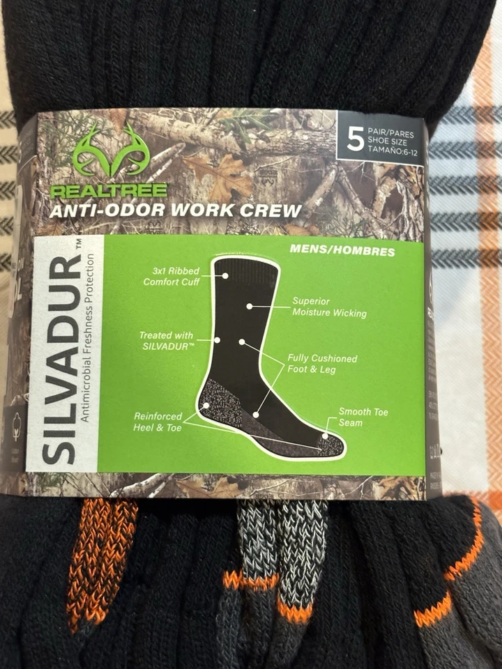 Realtree Work Crew Calcetines Negros Naranja Antiolor Humedad Paquete de 5 Ropa de Trabajo Nuevos Foto 3 de 4