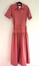 AERE Dress Size 10 Organic Cotton Tiered Collared Shirt Midi in Rose RRP $299